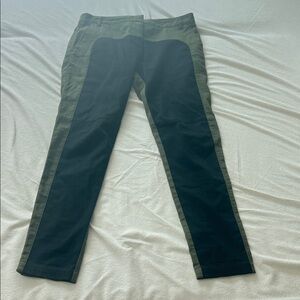 Tibi Two-Tone Riding Chinos in Black and Olive